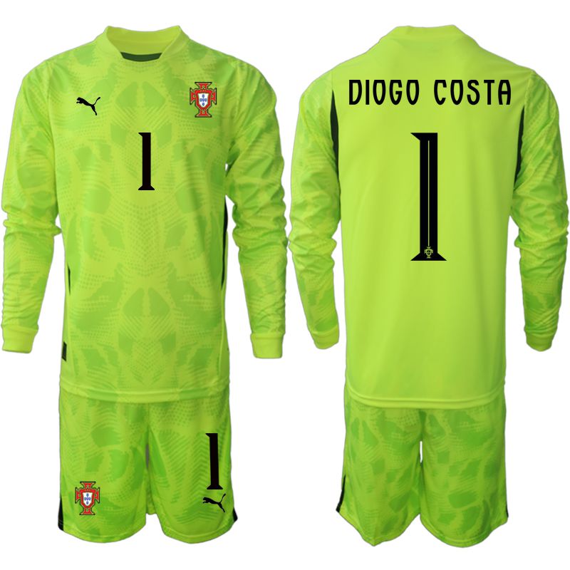 Men 2025-2026 Season Portugal Fluorescent green long sleeve goalkeeper #1 Soccer Jersey->portugal jersey->Soccer Country Jersey